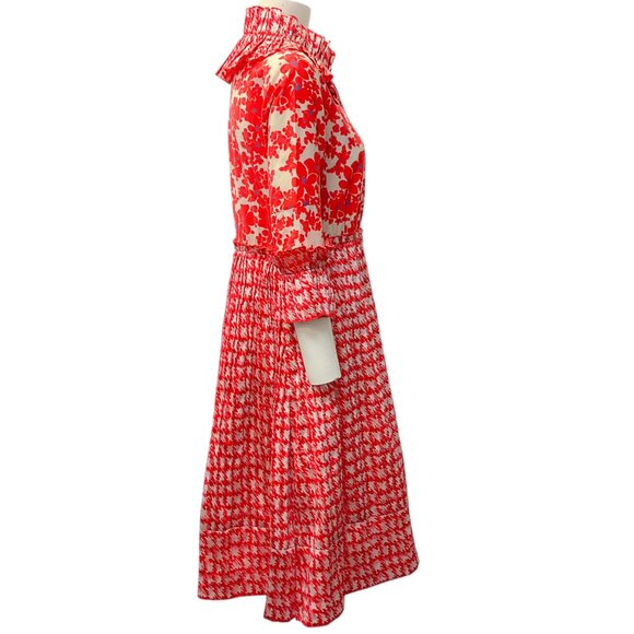 Dice Kayek Red / White Houndstooth Floral Dress - Picture 2 of 4
